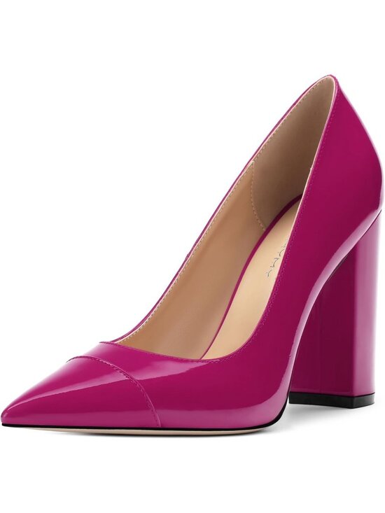 Shoes - Women's Magenta Patent Pointed Toe High Heels Slip On Pumps Street Banquet Shoes